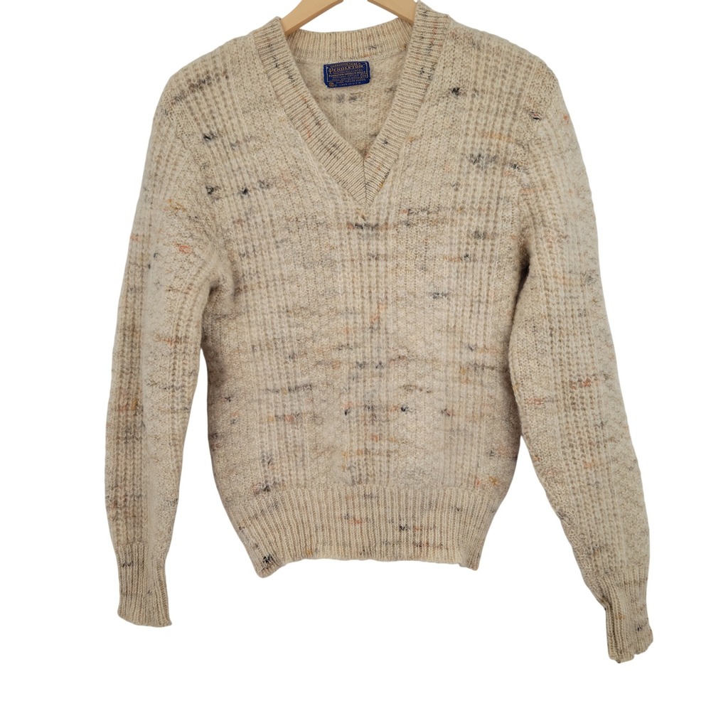 Vintage Pendleton Virgin Wool Sweater Men Medium Cream Flecked USA Made Heritage
